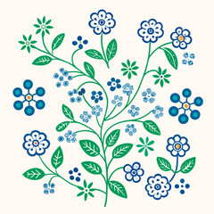 Illustration of blue and green flowers