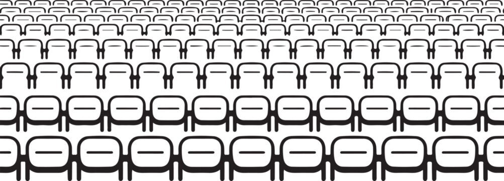 Stadium seating rows pattern vector with empty chairs, minimalist black and white sports arena audience illustration
