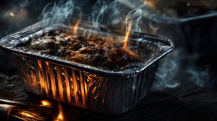 Heating food indoors steam effects close-up