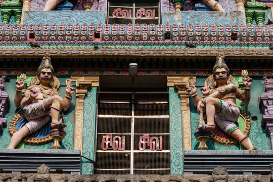 India, Tamil Nadu Chidambaram, The Beautiful Carving Sculptures of Hindu Deities and Dwarpala's on Main Gopuram of Thillai Nataraja Temple, The 10th Century Chola Dynasty Lord Shiva Temple.