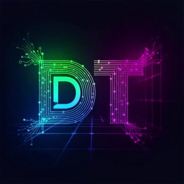 Abstract DT Letters Logo with Glowing Circuit Board Lines and Vibrant Gradient Colors for Digital Technology