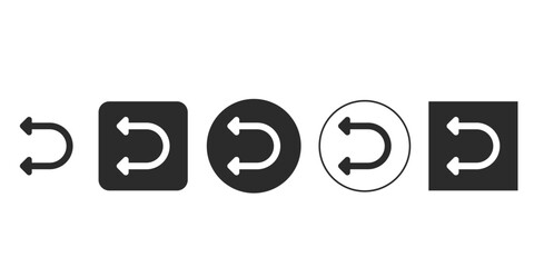 Undo icon vector set for UI/UX design applications | Curved arrow pointing left graphic element in multiple styles | Return symbol button illustration for web and app interfaces | Revert action sign