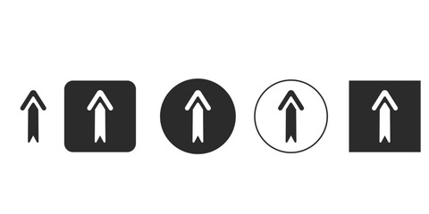 Set of upward arrow icons for navigation and direction | Minimalist black and white scroll up button vector | UI UX design element showing progress or upload indicator | Modern go to top sign 