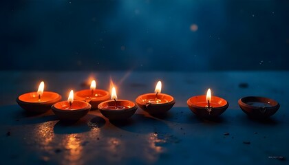Bright Diwali Background with Symmetrical Colorful Diya Lamps