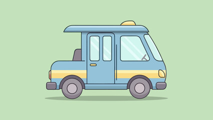 Light blue delivery van vector illustration on pale green background.