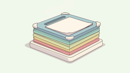 Stack of colorful sticky notes with a pencil and paper.