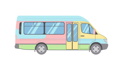 A cute, colorful cartoon mini bus in pastel shades.