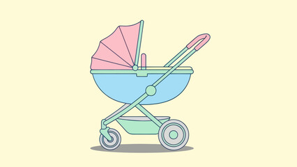 Stylized baby stroller on a light yellow background