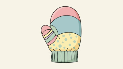 A colorful and patterned mitten in pastel colors.