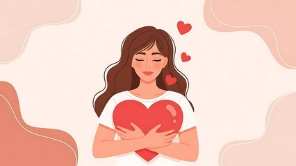 Valentine illustration woman holding love heart
