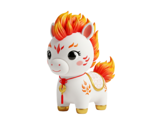 Cute 3D Horse Zodiac Figurine with Flaming Mane and Chinese New Year Decorations