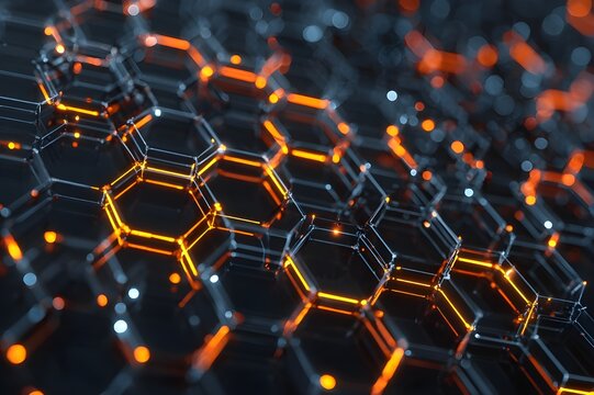 Hexagonal network grid with glowing edges technological pattern futuristic digital connectivity background - Powered by Adobe