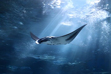 Obraz premium Giant manta ray soaring gracefully through ocean waters majestic marine wildlife underwater photography