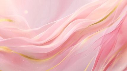 Elegant abstract pink background with flowing wave shapes and subtle gold accents, featuring soft gradients and delicate shimmer, ideal for luxury branding, beauty, wedding, fashion, and modern design