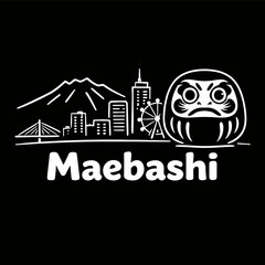 Maebashi Japan city landmarks with Daruma doll vector illustration