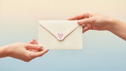 Valentine's day gift exchange hands holding envelope with heartfelt surprise