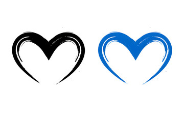 筆ブラシ風のハートマーク（黒と青）