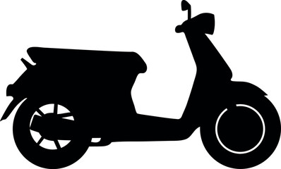This iconic black silhouette depicts a charming classic retro scooter, embodying a timeless sense of vintage style and leisurely urban travel.