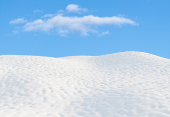 Bright snowy hills under blue sky landscape. 3D rendering.