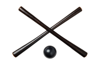 Crossed Black Wooden Sticks with Black Ball