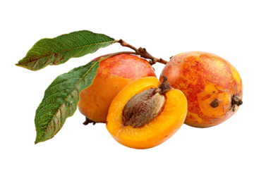Fresh Ripe Loquats with Leaves