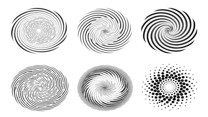 Abstract Swirl And Halftone Circle Patterns On Black Background