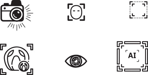Obraz premium Computer vision camera, facial recognition frame, AI eye, object detection box.