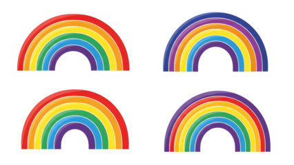 Vibrant Glossy Rainbow Arcs Collection On Black Background