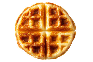 Golden Belgian Waffle on White Background