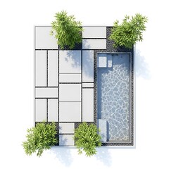 Modern patio design with swimming pool and greenery