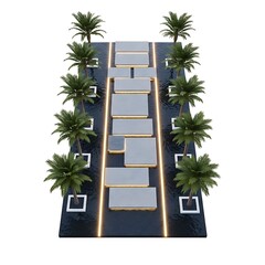 Luxury outdoor pathway with palm trees and modern design