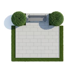 Modern patio with bench and greenery