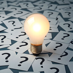 idea of a glowing light bulb a lot of questions