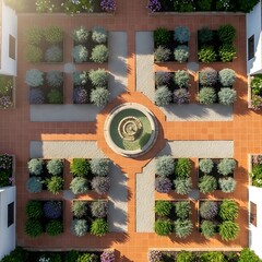 Beautifully designed garden with fountain and variety of plants