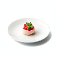 Simple strawberry dessert on white plate isolated on white background