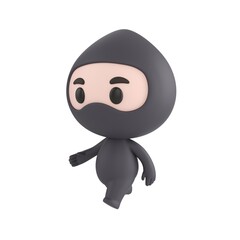 Obraz premium Cute 3D render Little Ninja character walking calmly and comfortably, relaxed and casual mascot style, isolated on white background.