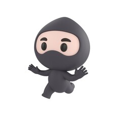 Obraz premium Cute 3D render Little Ninja character running away in fear, scared and panicking, isolated on white background.
