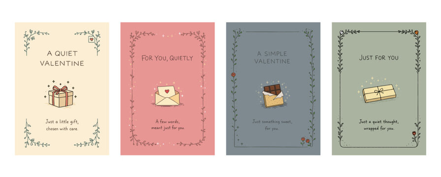 ナチュラルでやさしいバレンタインカード デザインセット、Soft Nordic Style Valentine Card Design Set 
