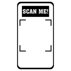 Smartphone screen with 'SCAN ME!' text and QR code frame, symbolizing technology, digital interaction, and connectivity.