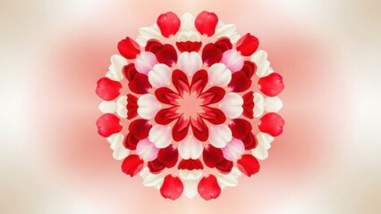 Symmetrical Arrangement of Flower Petals Creating a Vortex Pattern in Bright Red and White Shades