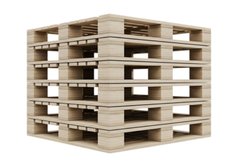 Stack of light brown wooden shipping pallets with visible grain isolated on a transparent background