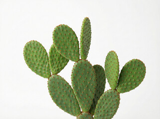 Prickly pear cactus with healthy green pads isolated on white background for botanical nature sustainability and eco design use