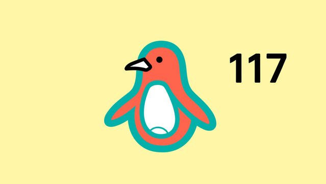 Cute penguin illustration with vibrant colors and the number 117 displayed prominently.