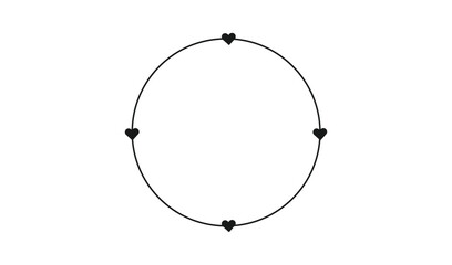 Elegant Thin Line Circular Frame with Four Small Hearts for Romantic Wedding and Valentine Card Designs