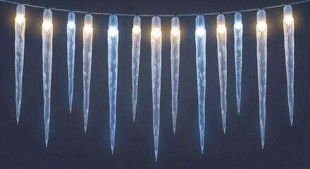 Icicle lights hanging on string in winter decoration