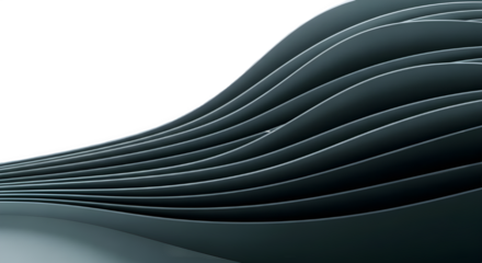 Abstract Wavy Dark Gray Metal Ribbons on White Background