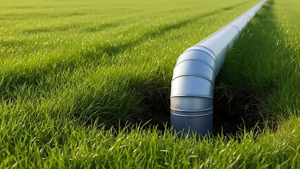 Gas and Oil Pipeline Infrastructure on Lush Green Grass