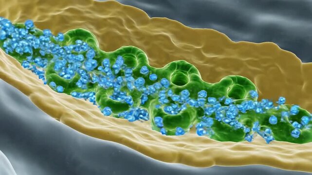 Microscopic view of kidney principal cells and collecting duct reabsorption