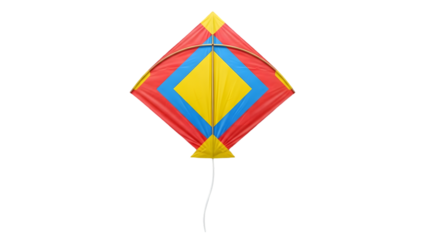 Colorful diamond kite with tail isolated on transparent background