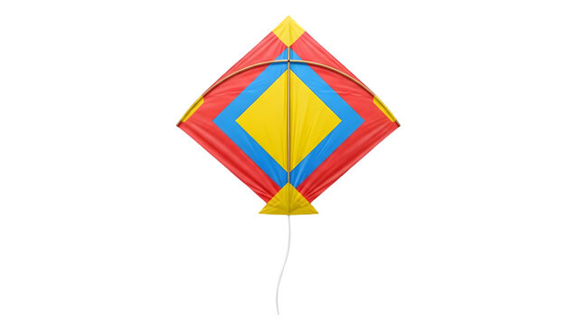 Colorful diamond kite with tail isolated on transparent background